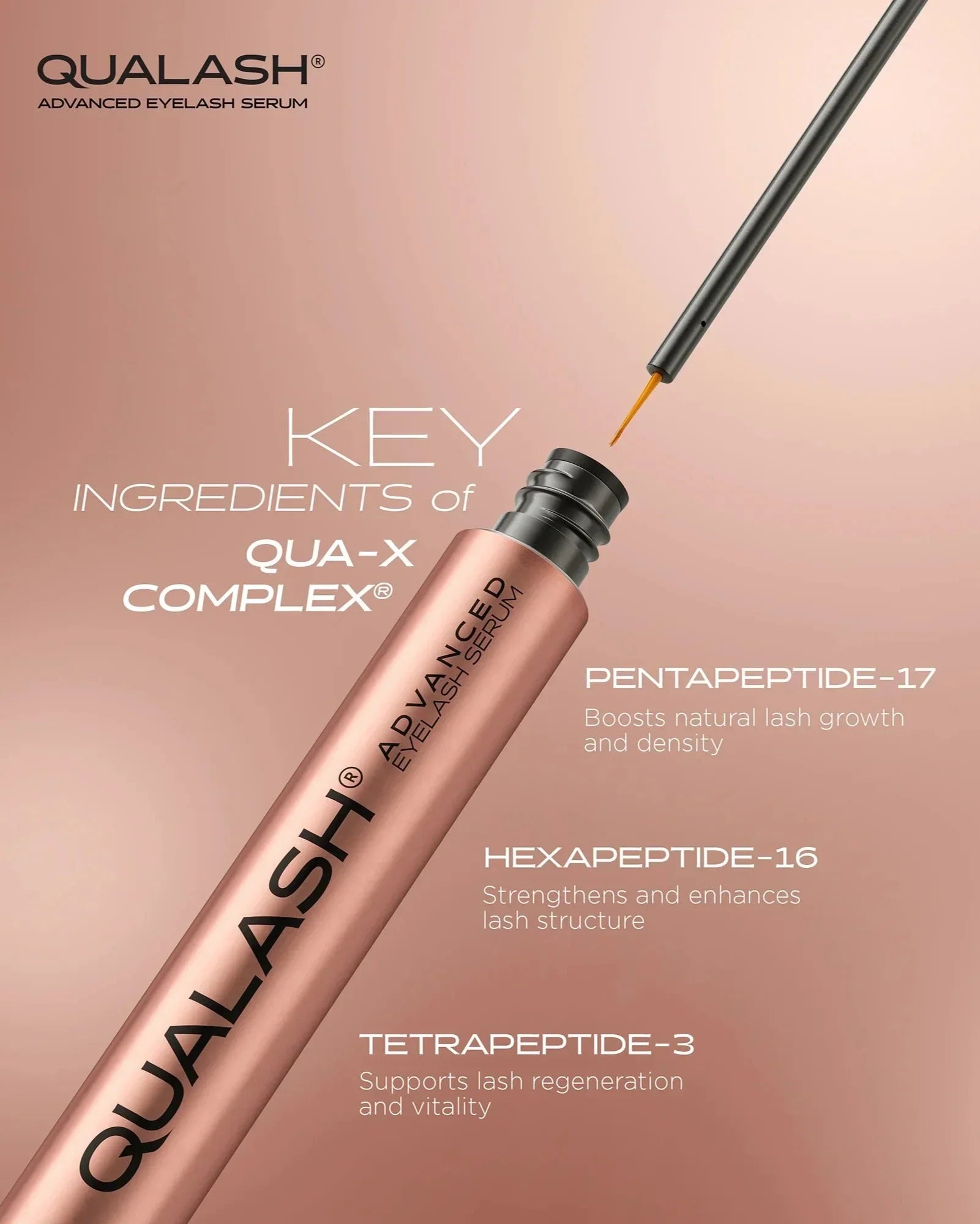 QUALASH 고급 속눈썹 세럼 – Pentapeptide-17, Hexapeptide-16, Tetrapeptide-3가 함유된 QUA-X Complex®